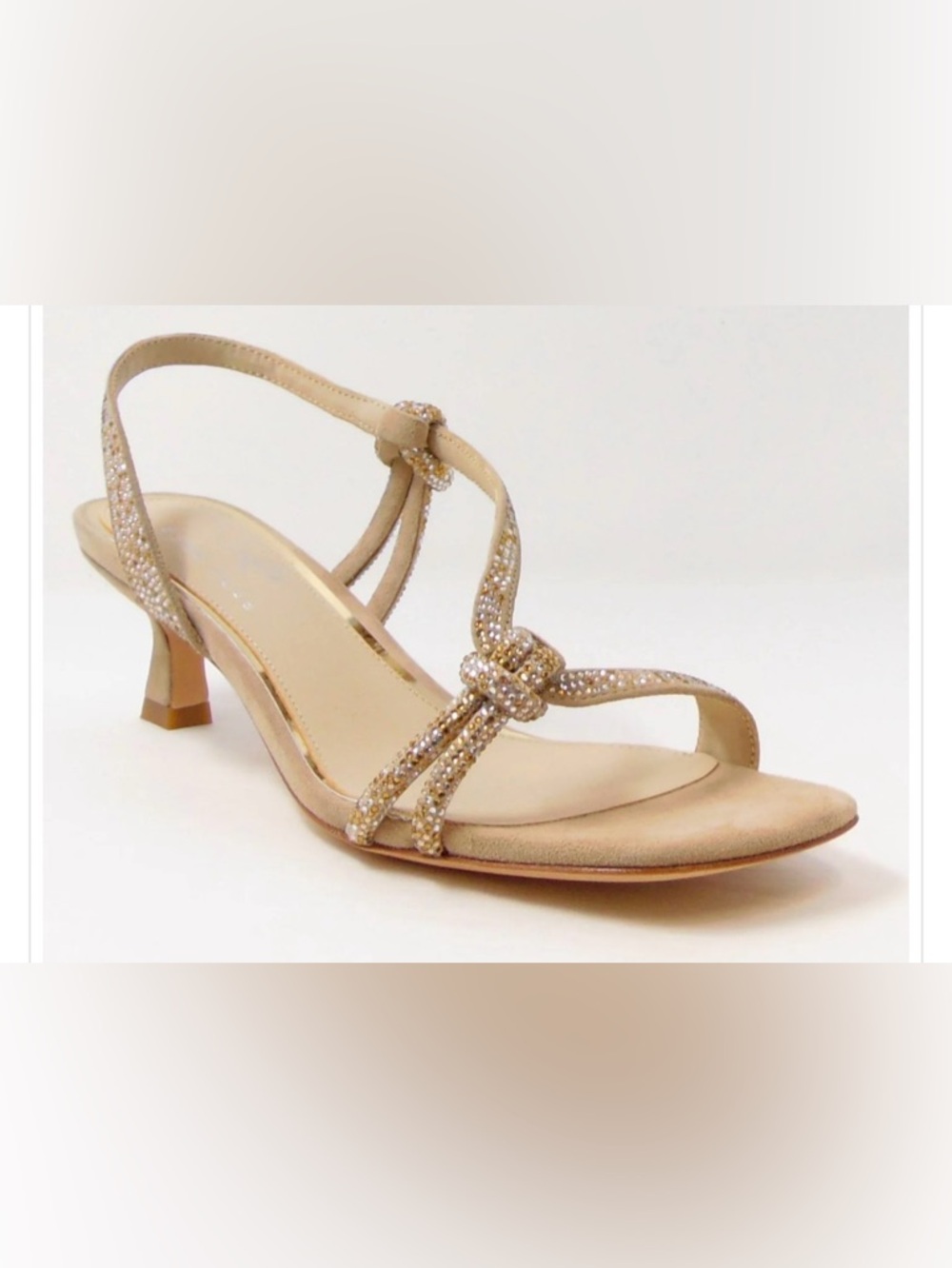 NIB Boutique Crystal Gold and Champagne Knot Rhinestone Slingback Heels